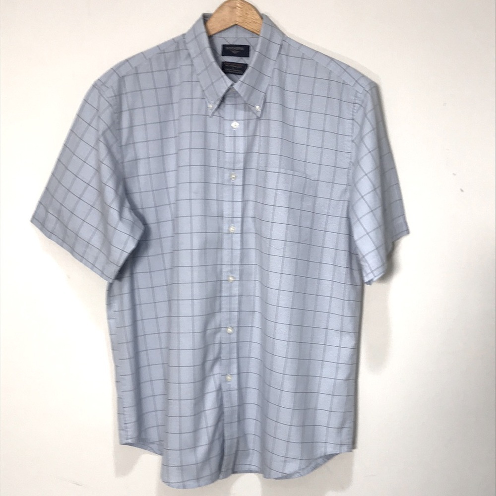 Dockers Mens Light Blue & Brown Checked Short Sleeve Shirt Size Large